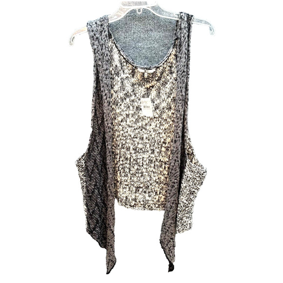 BKE Hooded Sweater Vest Women OS Loose Open Weave Buckle Cardigan Boho Slouchy - Picture 2 of 11